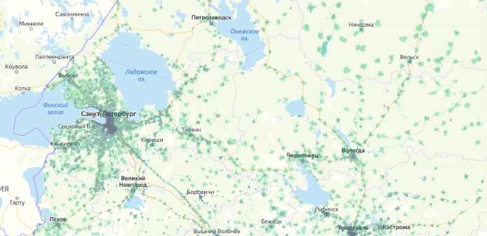 Зона покрытия МТС на карте Кировград 
